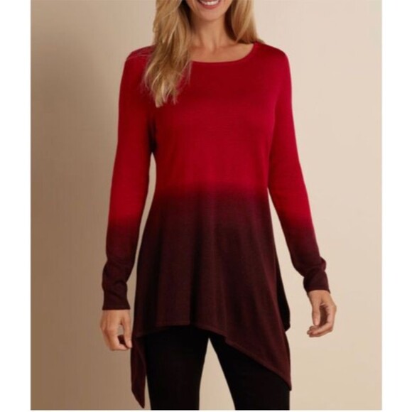 Soft Surroundings Ombre Red Cashmere Blend Asymmetrical Tunic Sweater **Large - Picture 1 of 13